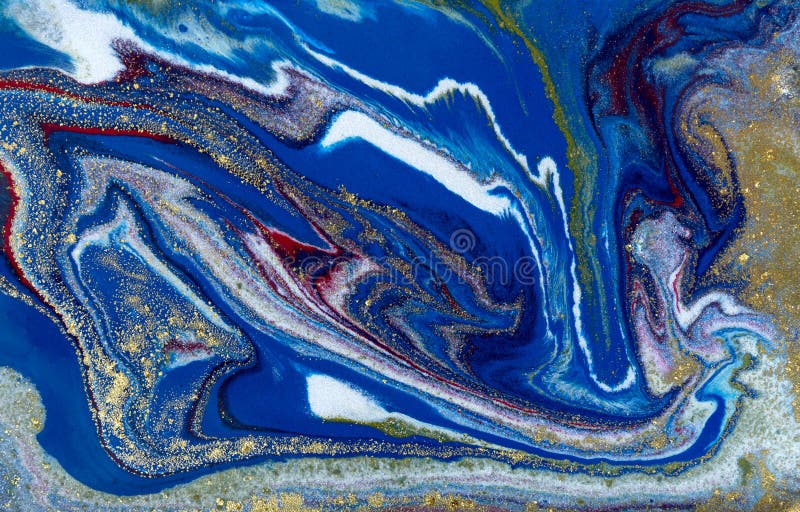 Μπλε χρυσό marbling σχέδιο Χρυσή μαρμάρινη υγρή σύσταση στοκ φωτογραφίες με δικαίωμα ελεύθερης χρήσης